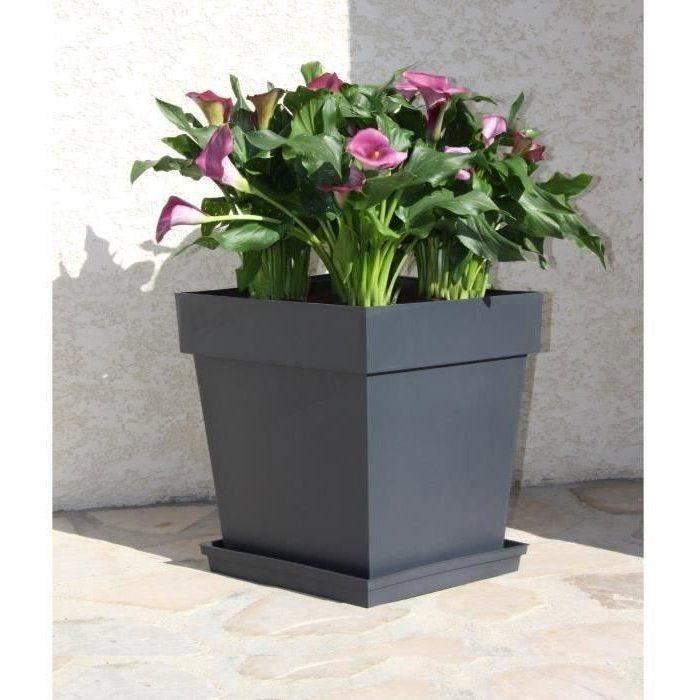 Pot de fleur carré - Toscane - EDA - 39 x 39 x H. 39 cm - Intérieur / Extérieur - 38L - Gris Anthracite