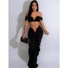 Stacked Ruched Two Piece Set Women Sexy Wrap Chest Tops and Low Waist Maxi Skirt Matching Evening Party Club Outfits