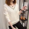 Women Black Slim V-neck Pullover Sweater Thickened Hollow Soft Knitted Bottoming Shirt Coat