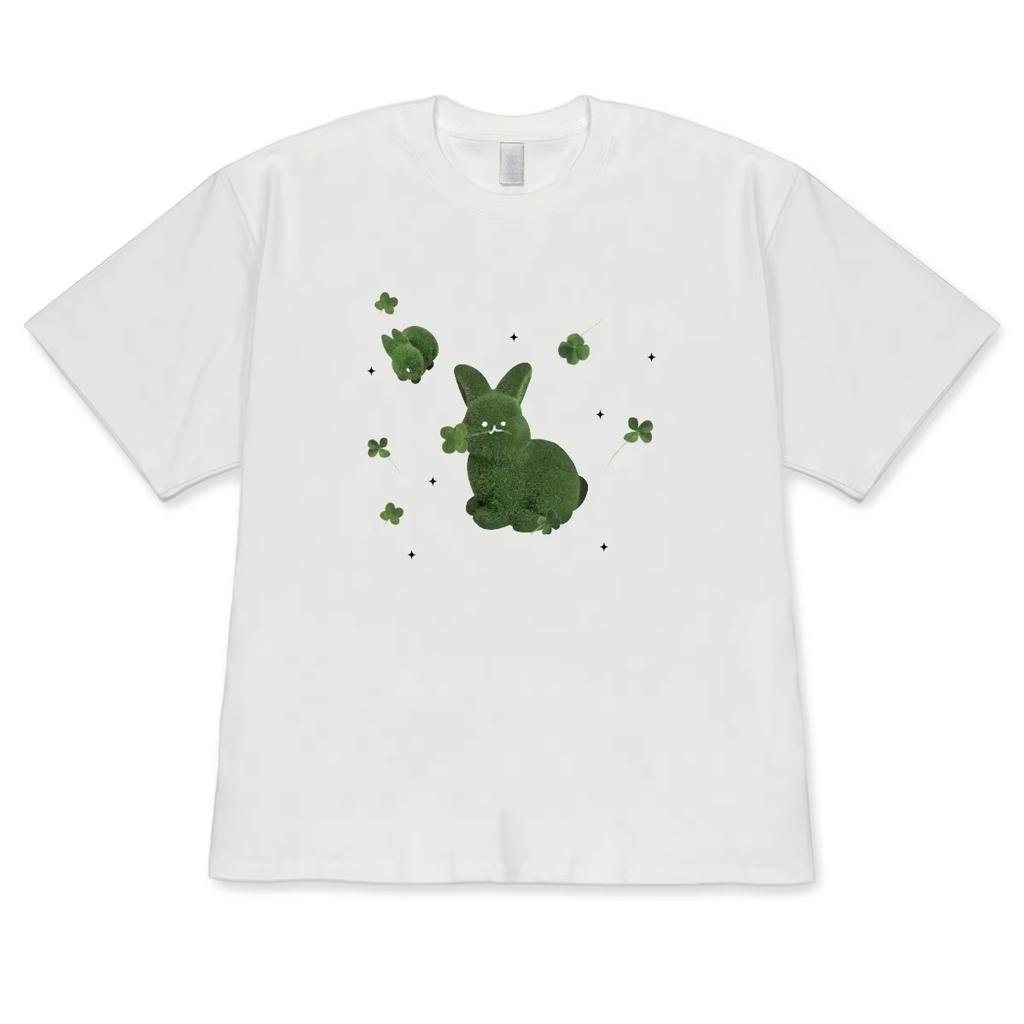 Unisex Aesthetic Nature Graphic Tshirt Rabbit Clover Ocean Collage Print Crewneck Casual Short Sleeve Streetwear Tee