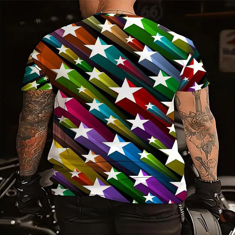 Мужская повседневная футболка с круглым вырезом и узором с необычной цифровой печатью. Модный короткий рукав. Подходит для повседневной носки летом.