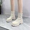 2024 New Winter Round Head Elastic Knitted Boots for Women Fashion Casual Thick Sole Shoes Lightweight Versatile Sneakers Botas