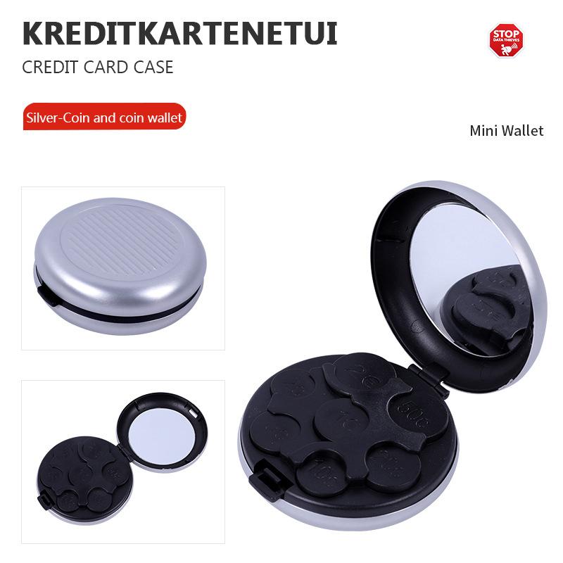 Модный креативный мини-коробка для хранения евромонет с зеркалом, портативный дорожный круглый кошелек из алюминиевого сплава с нулем евро, кошельки для монет