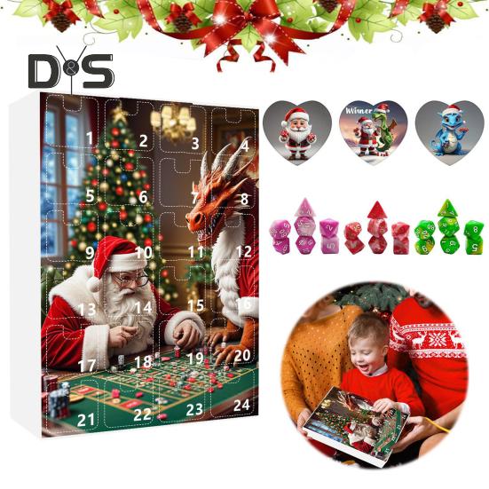 DND Dice Адвент-календарь 2024 Акриловые разноцветные многогранные игральные кости Набор для геймеров Ролевые игры 24-дневный рождественский календарь обратного отсчета