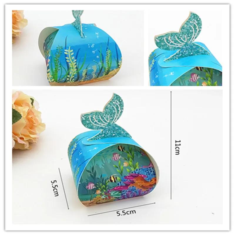 Коробка конфет в виде хвоста русалки в стиле фонарика, свадебная коробка с угощениями, синяя океанская серия, коробка конфет в виде рыбьего хвоста, подарки для девочек на день рождения русалки
