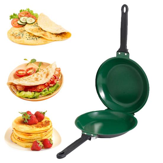 Двусторонняя сковорода для блинов с крышкой, антипригарное покрытие, двусторонняя сковорода для идеальных блинов, нержавеющая сталь Flip Master Pan для пышных омлетов на завтрак