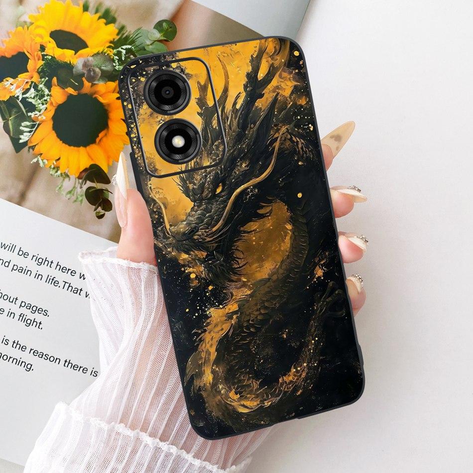 For Motorola Moto E14 Cool Dragon Tiger Pattern Phone Case For Moto E14 Black Silicone Soft Bumpers