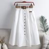 Women Summer Casual Solid Color Long Skirts High Waist A -Line Skirt Gift Belt