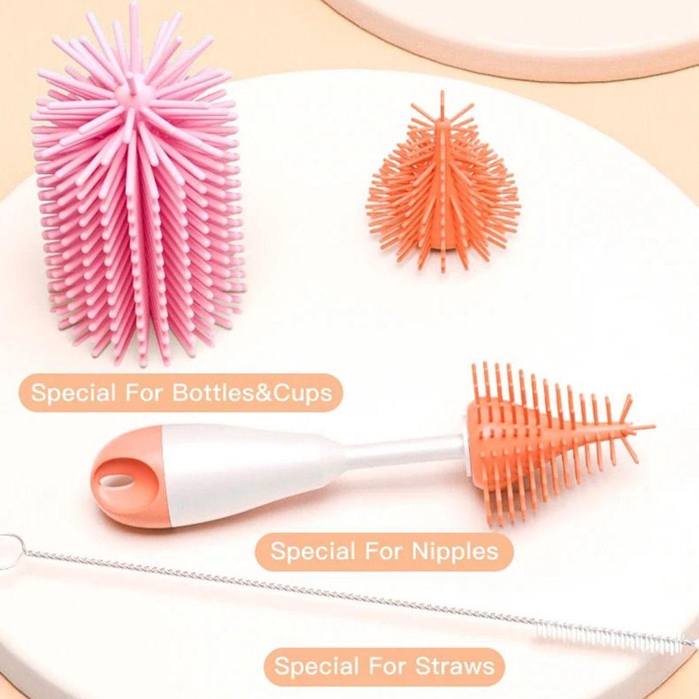 Long handle Baby Bottle Brush Set All-Round Silicone Feeding Bottle Cleaners Straws