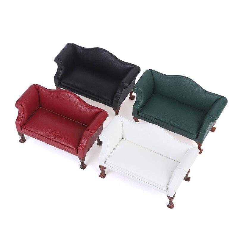 Многоцветный 1:12 кукольный домик, миниатюрный кожаный диван, двойной диван, кукольный домик, декор для гостиной