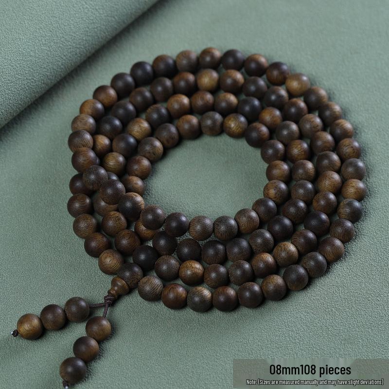 Kalimantan Black Agarwood Buddhist Prayer Bracelet 2.0: 108 Unisex Beads, Sinks in Water