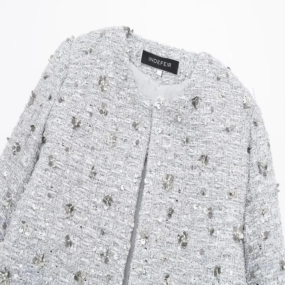 Women Sequins Coat O Neck Long Sleeves Female Loose Jacket Gold Silver Wild Shiny Short Woman Cardigan Coat Streetwear