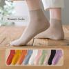 5 пар женских носков весна-лето чистый хлопок короткие носки однотонные двойные игольчатые стиль тонкие хлопковые носки средней длины