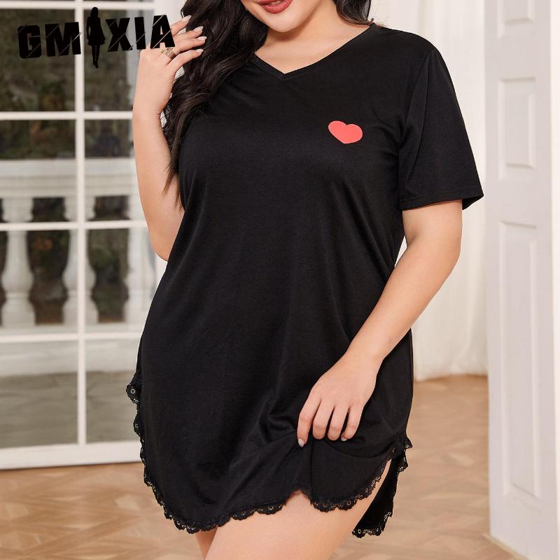 GMXIA Пижама большого размера женская весенне-летняя с коротким рукавом, ночная сорочка свободного кроя, домашняя одежда