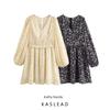 Kaslead New Arrival Women's Clothing Fashion Style Fashion Minimalist V-neck Puff Sleeve Small Floral Dress