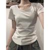 Cotton Short Sleeve T-shirt Women's Summer Close-Fitting and Slim-Fitting Solid Color Bottoming Shirt American Top