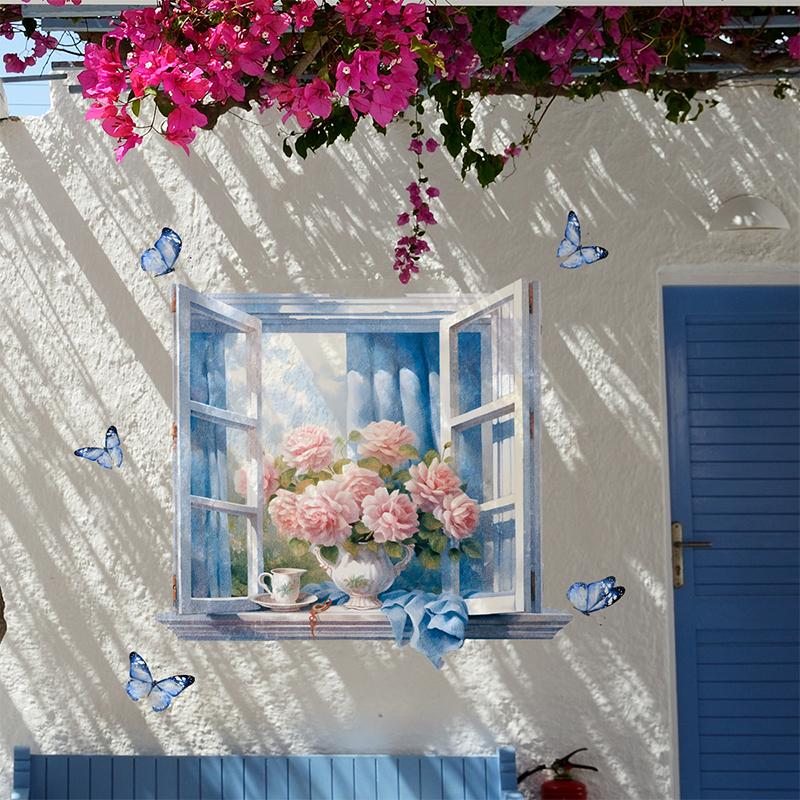 2 шт., наклейки на стену с изображением окна, без очков, 3D-декор для стен, отклеивающиеся и приклеивающиеся наклейки для гостиной, ванной комнаты
