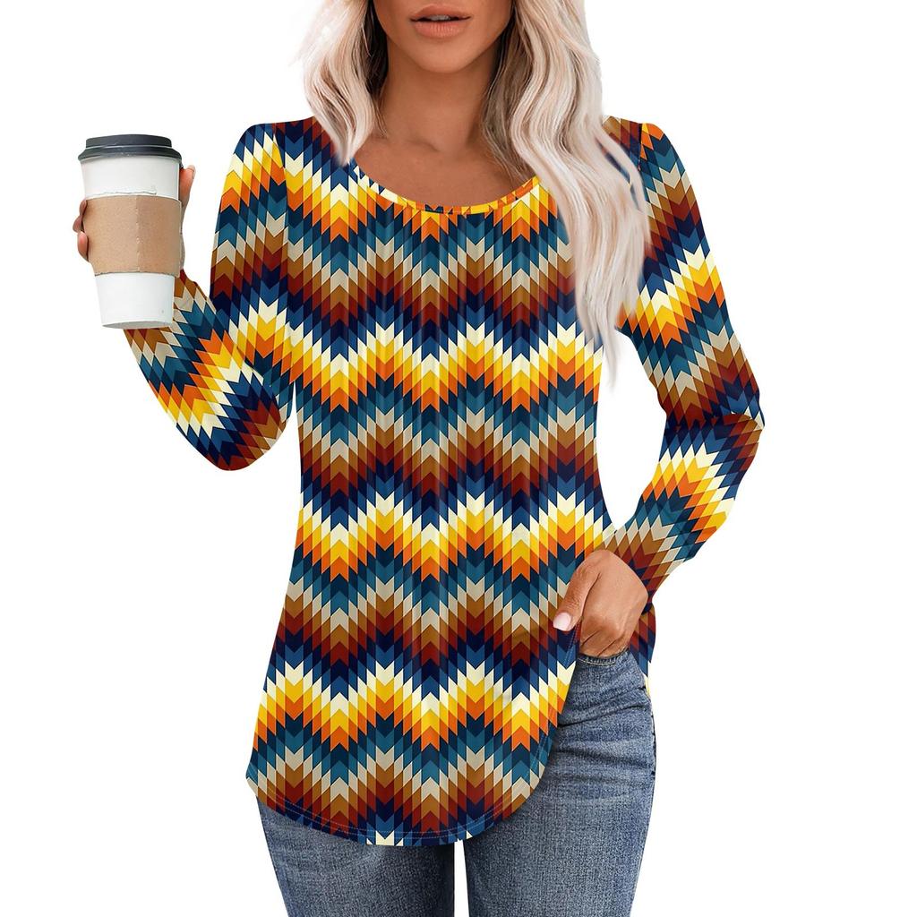 Рубашки с длинным рукавом для женщин, топы, нарядные повседневные блузки, плиссированные топы-туники с круглым вырезом