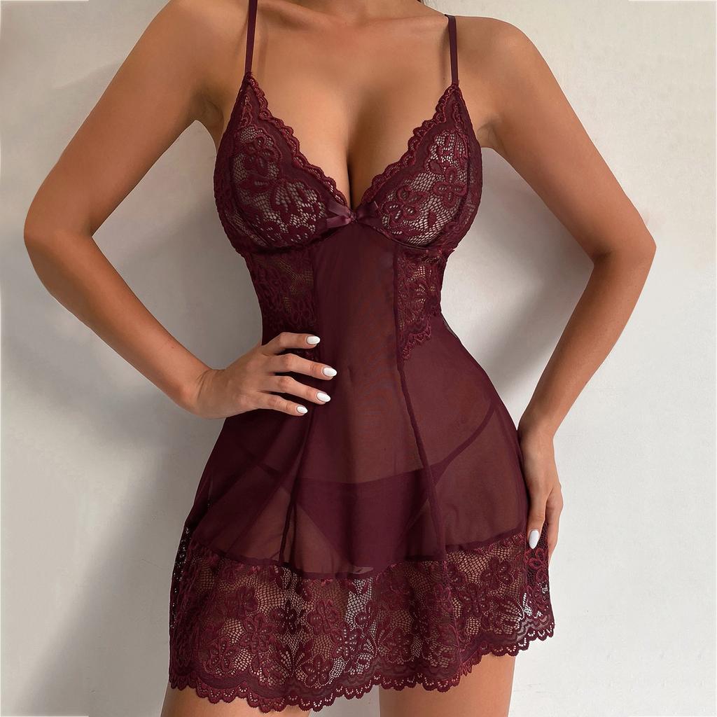 European and American sexy mesh lace sexy underwear suspender pajamas loungewear sexy nightgown women