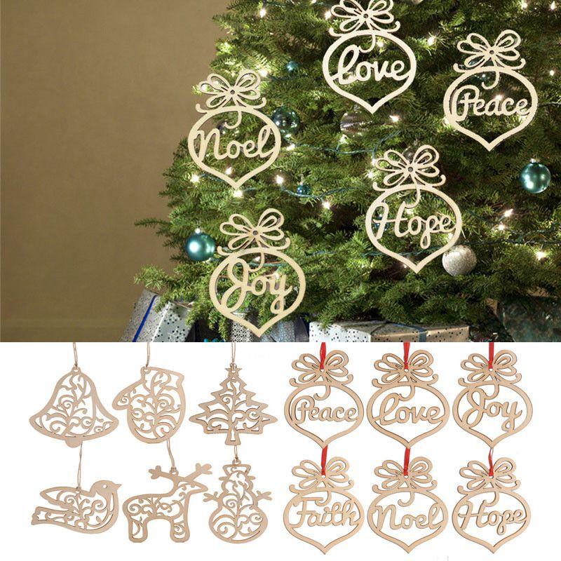 6pcs Christmas Decoration Wooden Pendants Unique Xmas Tree Hanging Ornament Collection