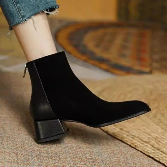 Women Boots Square Toe Chunky Heel Women Shoes Ankle Boots for Women Winter Platform Suede Shoes