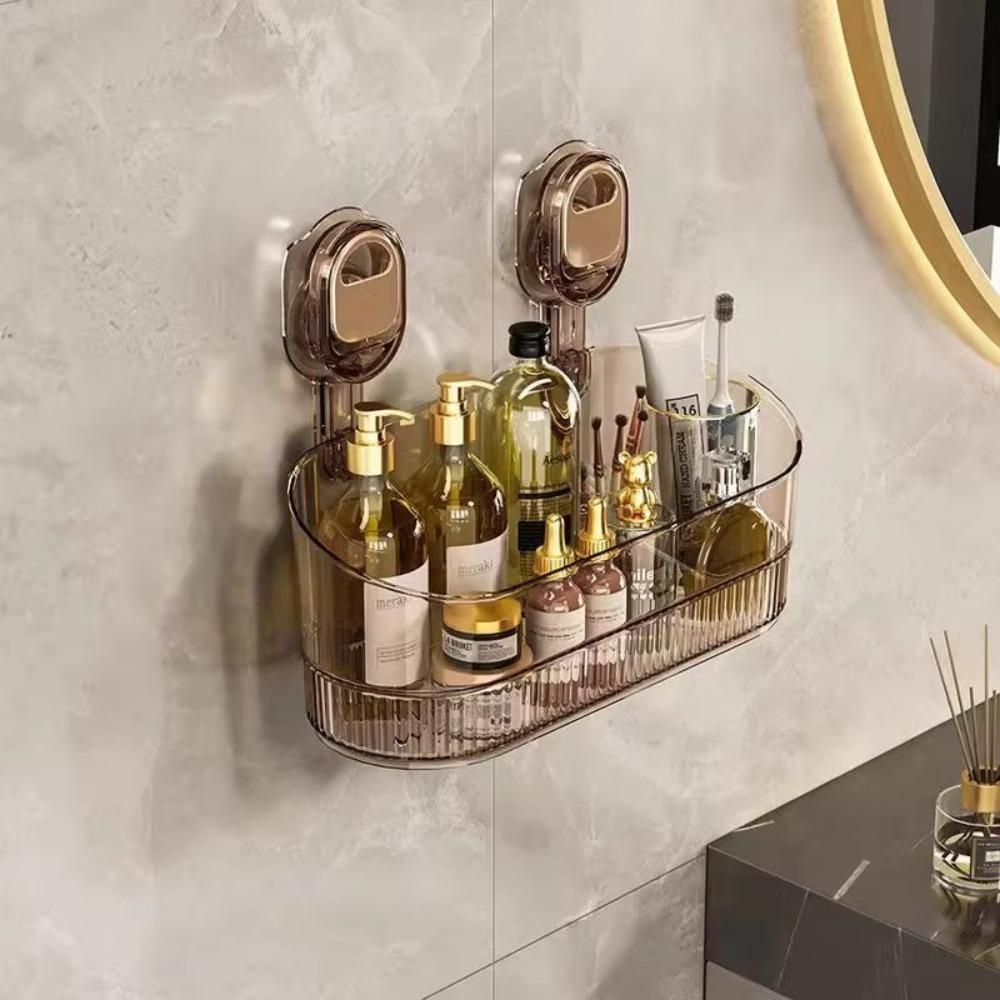 Transparent Suction Cup Shower Rack Wall Mounted Shower Rack Kitchen Storage Basket for Home