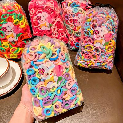 100 шт./пакет, милые однотонные эластичные резинки для волос ярких цветов для девочек, детские милые резинки для волос, детские аксессуары для волос