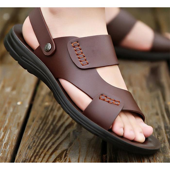 Летние модные кожаные сандалии мужские нескользящие повседневные шлепанцы кожаные сандалии летняя дышащая дорожная обувь мужские пляжные сандалии