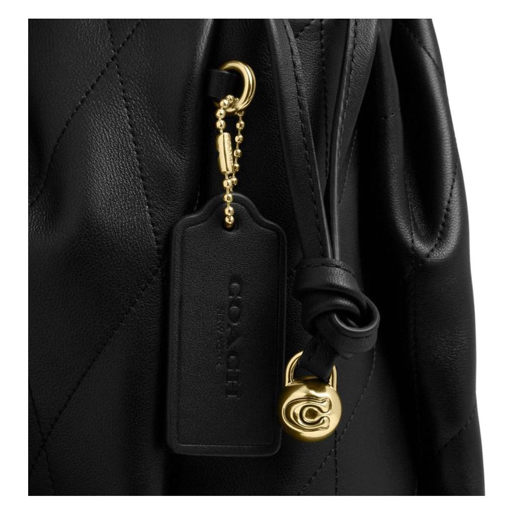 Coach Faye 22 Quilted Design Drawstring Closure Leather Shoulder Bag Small Women Shoulder Bag Black CCZ56-IMBLK