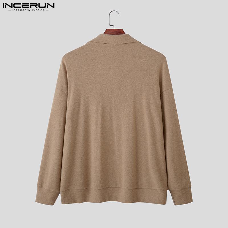 INCERUN Men's Lapel Neck Long Sleeve Buttons Knitted Casual Cardigan Tops