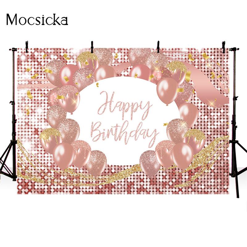 Mocsicka Birthday Party Photography Background Golden Balloon Decoration Props Child Portrait Photo Backdrop Custom Banner