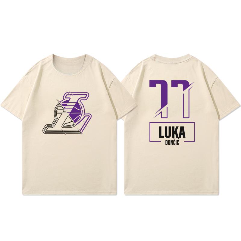 Lakers Luka Doncic Short Sleeve T-Shirt Women's and Men's American Basketball Training Suit Loose Cotton Casual Half Sleeve