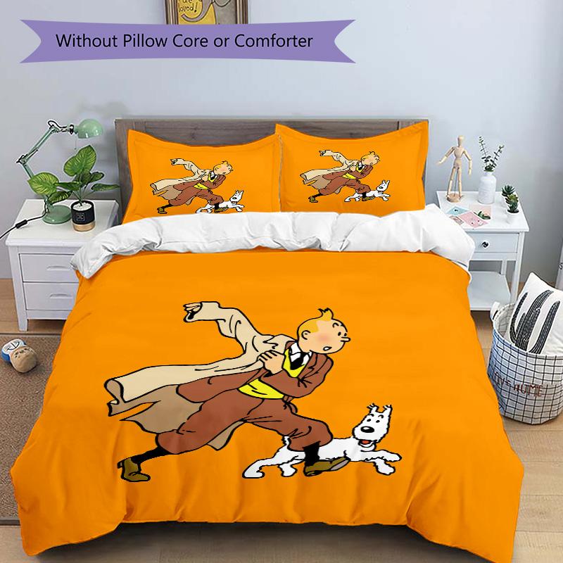 Tintin'S Dynamic Adventure Print 3Pcs Bedding Setduvet Cover With 2 Bedropillowcase Home Birthday Gift