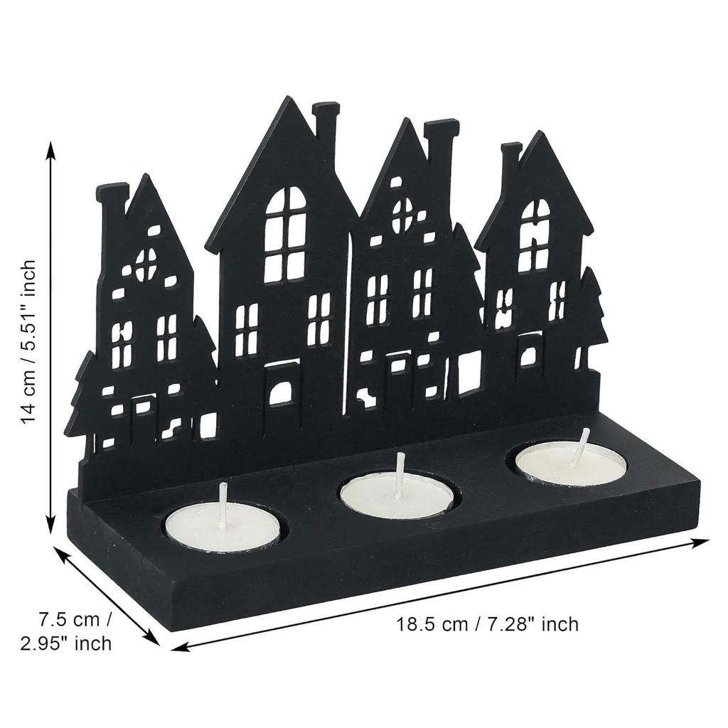 Merry Christmas Tower Decorative Tea Light Candle Holders (Wooden Black) | Decoration Items for Home, Living Room, Office