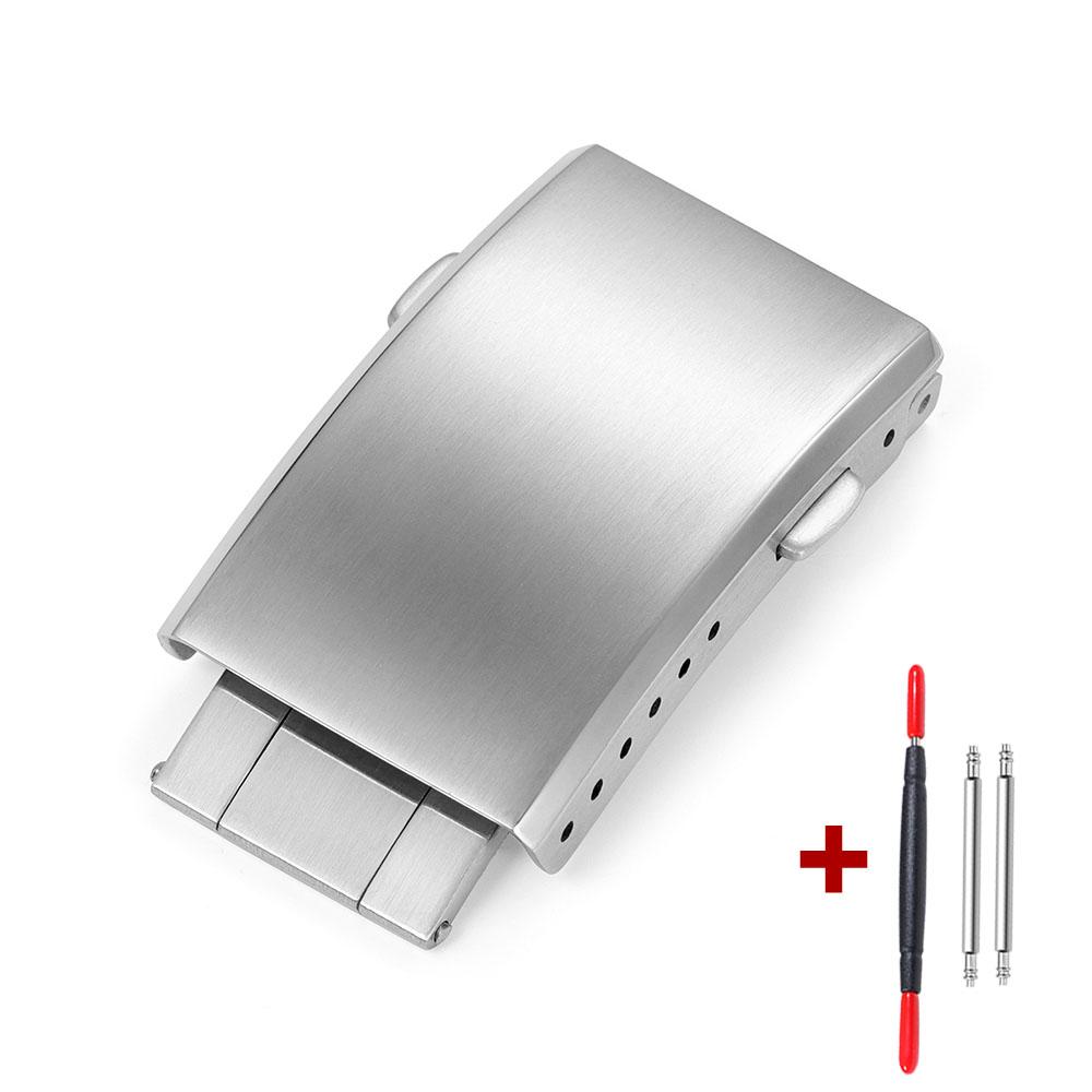 Extended Fold Solid Watch Buckle for Seiko 18mm 20mm 22mm Silver Double Push Safety Milled Clasp Stainless Steel Watchband Clasp