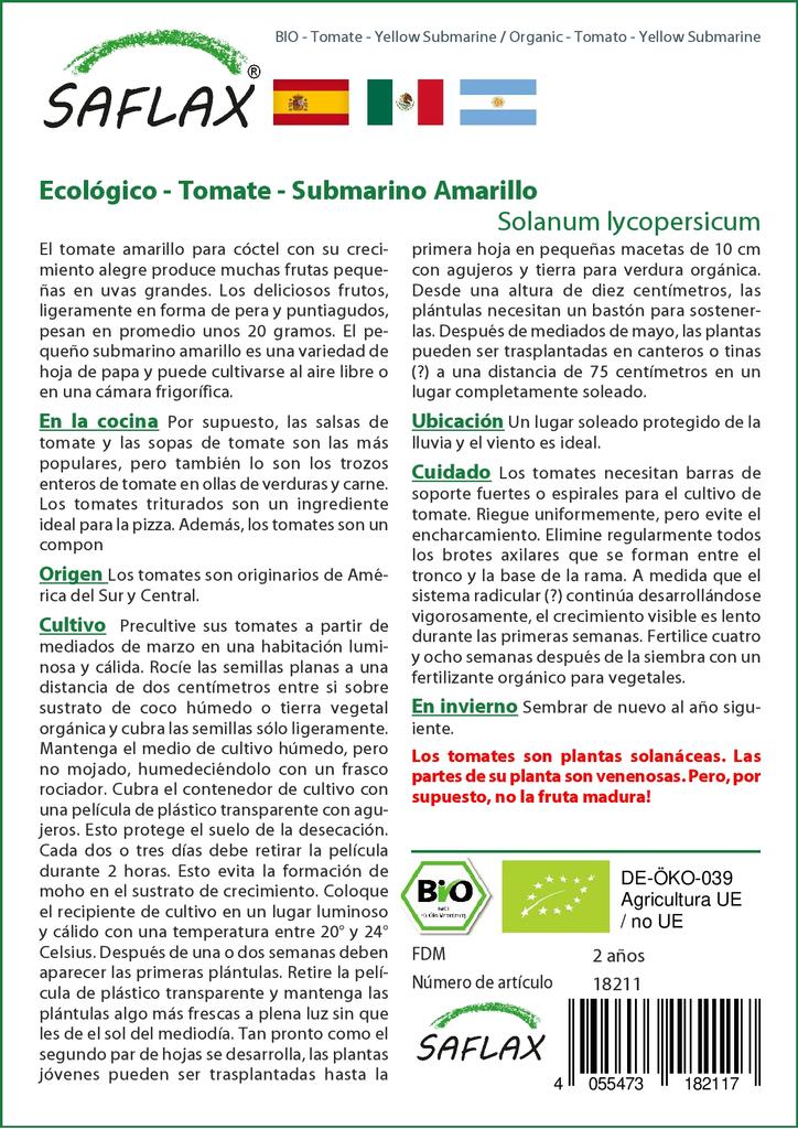 SAFLAX Сад в сумке - Органический - Помидор - Yellow Submarine - 10 семян - С субстратом в подходящем стоячем мешке - Solanum lycopersicum