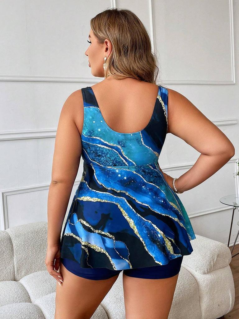 Women Large Size Floral Print Swimsuit Female Summer Two Piece Tankini Set Fashion Monokini Beachwear Bath Suit