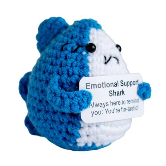 Позитивная вязаная крючком кукла Акула с вдохновляющей открыткой Эмоциональная поддержка Ручная работа Вязание Море