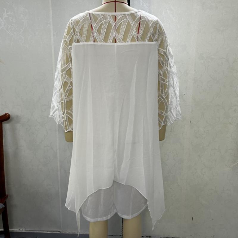 Модное кружевное пэчворк нестандартное свободное шифоновое платье для женщин, однотонное летнее платье больших размеров, женское элегантное повседневное платье с рукавом три четверти 25945