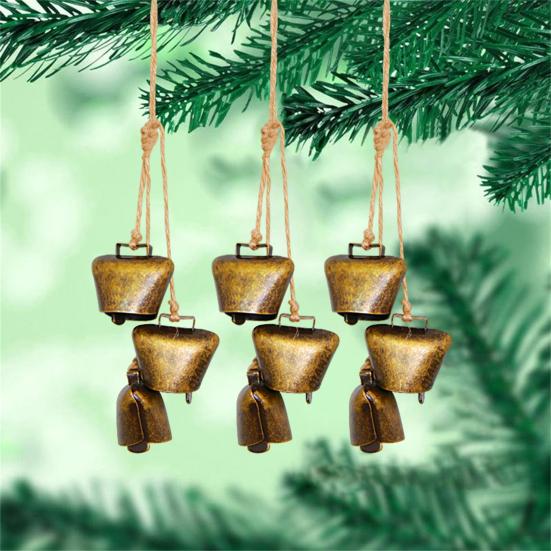 Iron Bell Chime with 3 Large Vintage Cow Bells On Rope Rustic Large Wall Hanging Decor Home Supplies