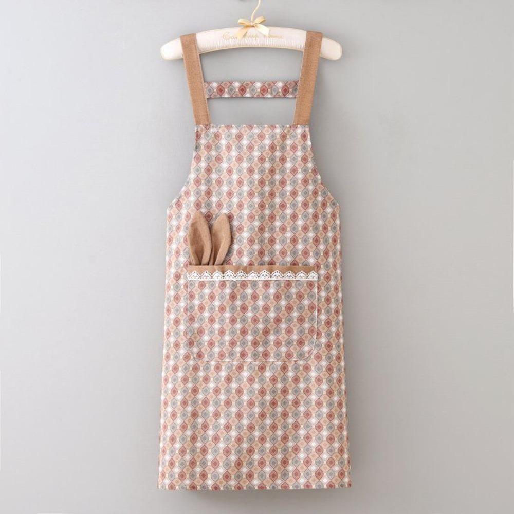 Fashion Cute Cooking Apron Canvas Large Pockets Baking Overalls Rabbit-ear Pattern Oil-Proof Household Apron for Adult