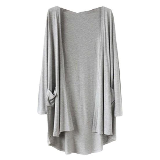 Весенне-осеннее женское пальто, свободное, средней длины, однотонное, с длинными рукавами, тонкое, с карманами, с открытой строчкой