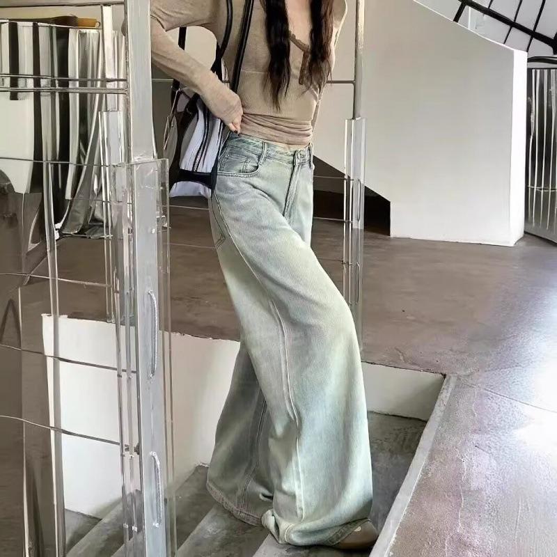 Ретро джинсы с высокой посадкой, вареные, женские летние свободные и тонкие брюки в пол, прямые брюки, брюки клеш, длинные брюки