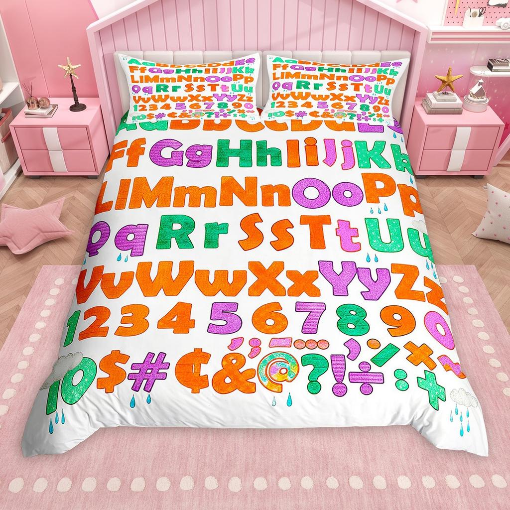 Комплект пододеяльника с мультяшным алфавитом Homewish для детей, красочный цифровой комплект чехла для одеяла, постельный комплект на школьную тематику