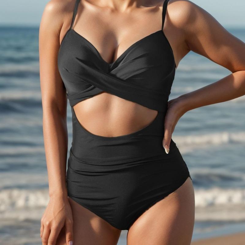 Новый сексуальный однотонный купальник с перекрещенными присборенными полыми бретелями на шнуровке