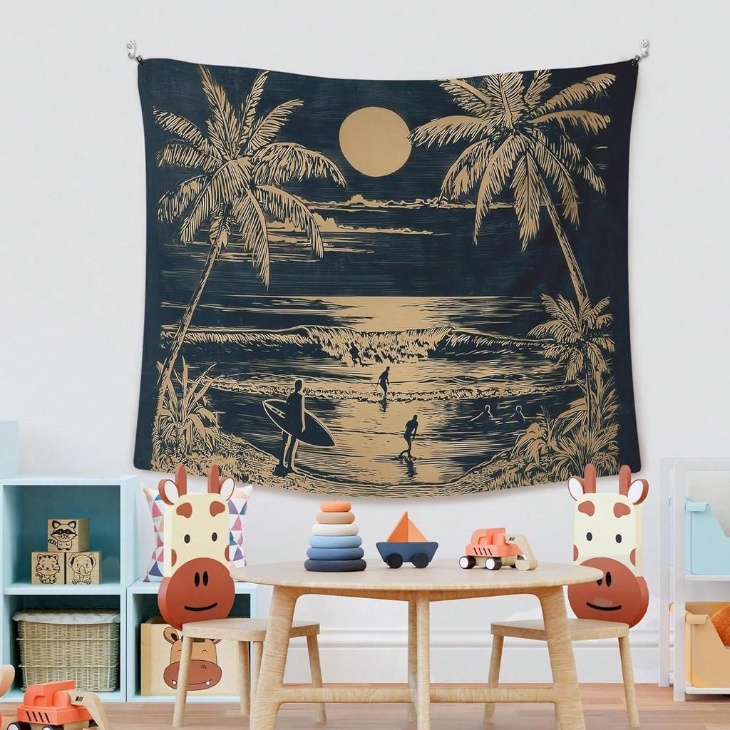 1pc Moonlit Palm Beach Tapestry Polyester 2D Pattern GiftWall Art for BedroomLiving Room Trendy Home Decor for Tropical