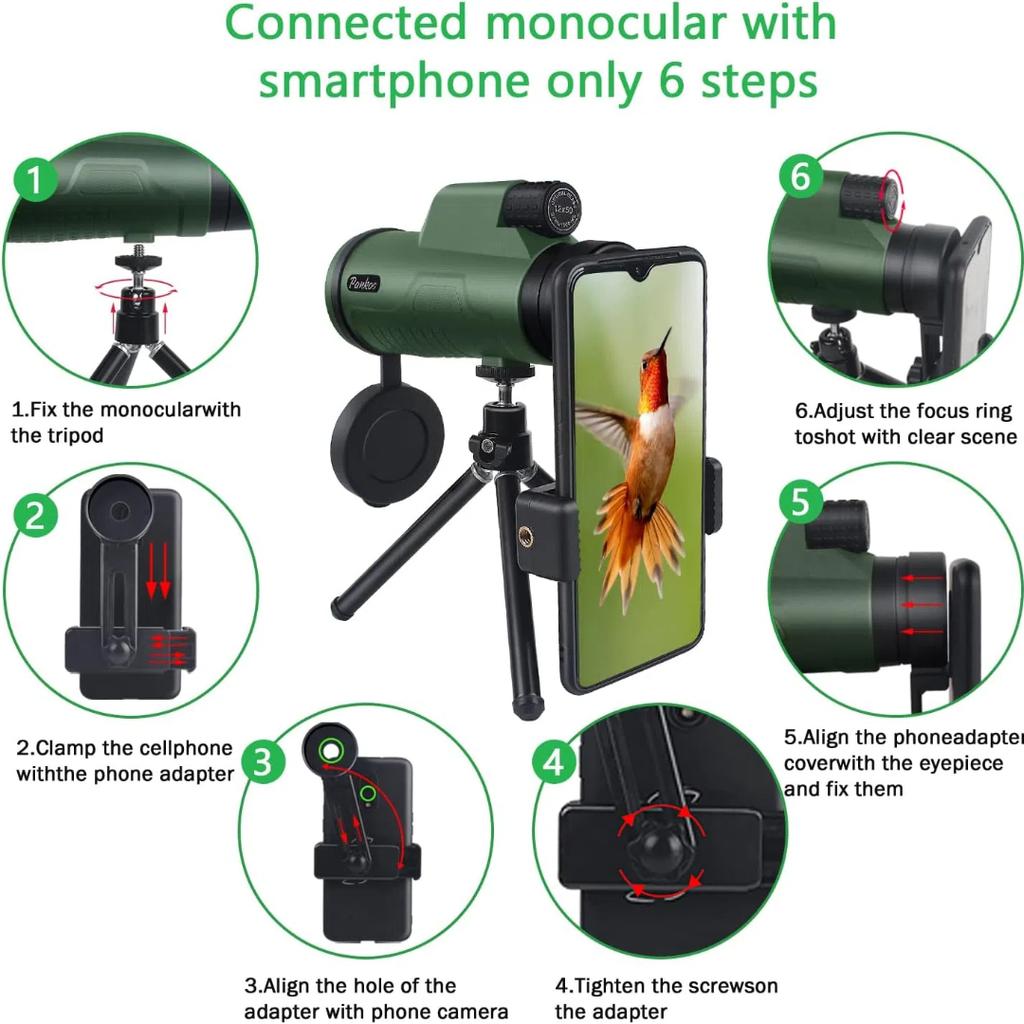 40X60 Monocular Telescope with Smartphone Holder Tripod,Monocular Scope for Bird Watching Hunting Hiking Concert Travelling
