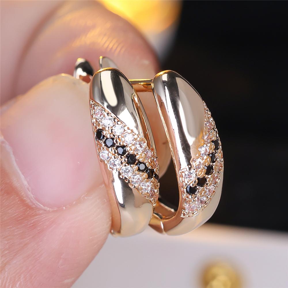 1 пара элегантных золотистых сережек-капель для женщин, простые серьги-кольца с черным цирконием, винтажные ювелирные изделия, подарок