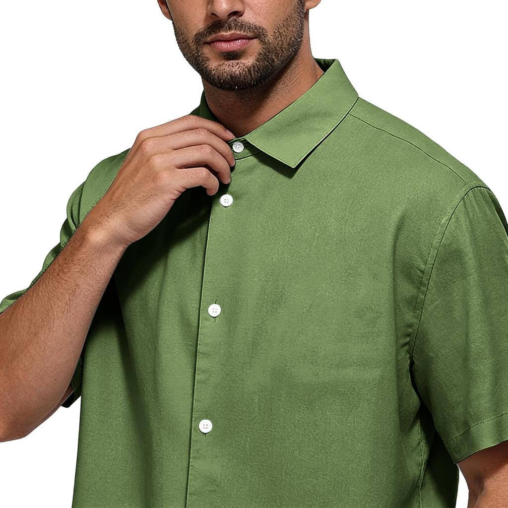 Men's Casual Collar Relaxed Short-sleeved Shirt - Men's Plain Cotton And Linen Breathable Shirt