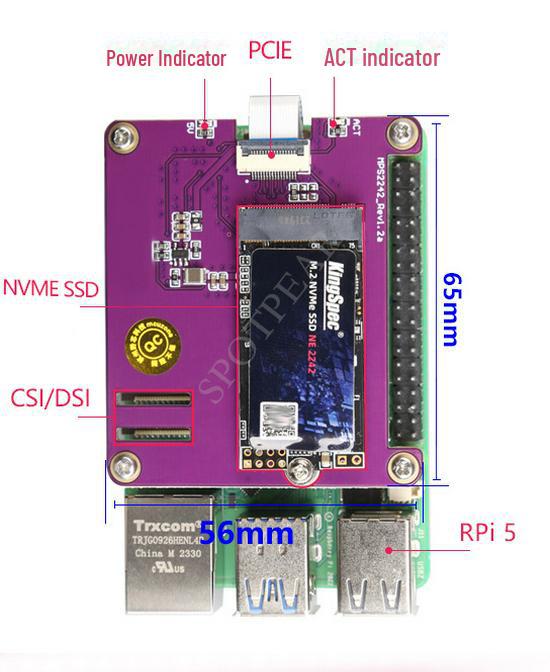Плата расширения Raspberry Pi 5 PCIe на M.2 NVMe SSD (MPS2242-2230)